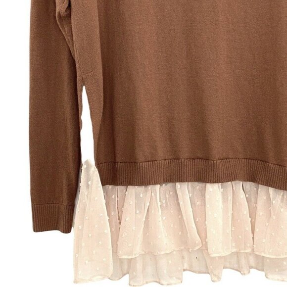 LOGO Lori Goldstein Cashmere Blend Sweater Sz XS Ruffle Bottom Beige - Picture 3 of 8